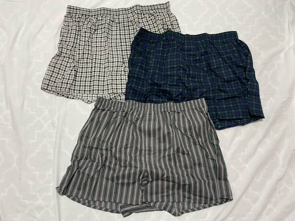 s●4L●新品●3枚セット●前開き・ボタン付き 3柄 脇スリット入り ゆったり設計 トランクス 綿100%●クリーム・緑・灰拍卖