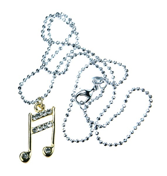 ラインストーン 16部音符 モチーフ チェーン40cm ネックレス ペンダント アクセサリー ゴールド拍卖