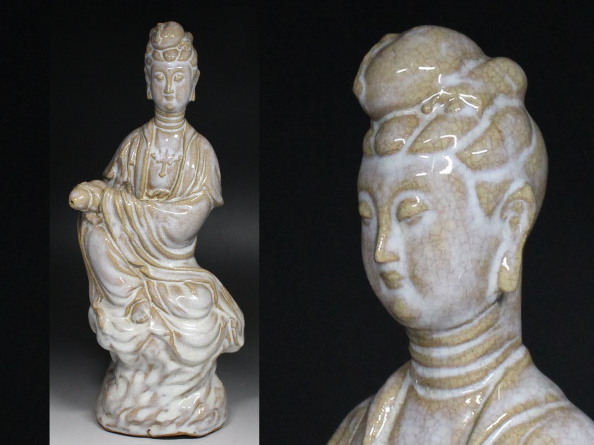 ◆萩焼・水月観音菩薩半跏坐像・仏像・坐像・置物・高さ36㌢◆a3136h拍卖