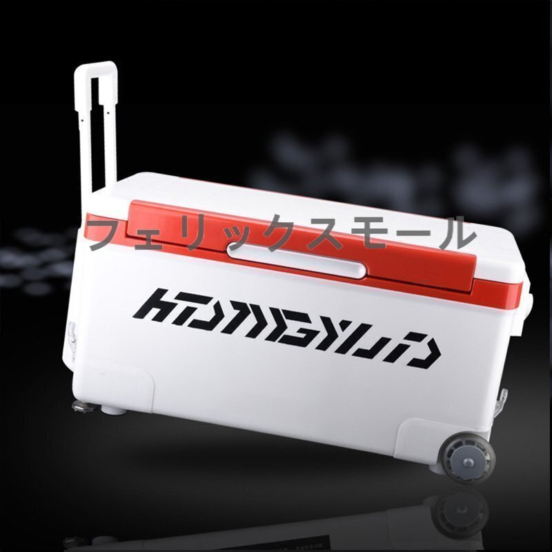 クーラーボックス 容量42L 釣り/アウトドア/キャンプ 座れる頑丈マッスルボディ 防水 ハンドル付 キャスター付 持ち運び楽々 脚高さ調整可拍卖