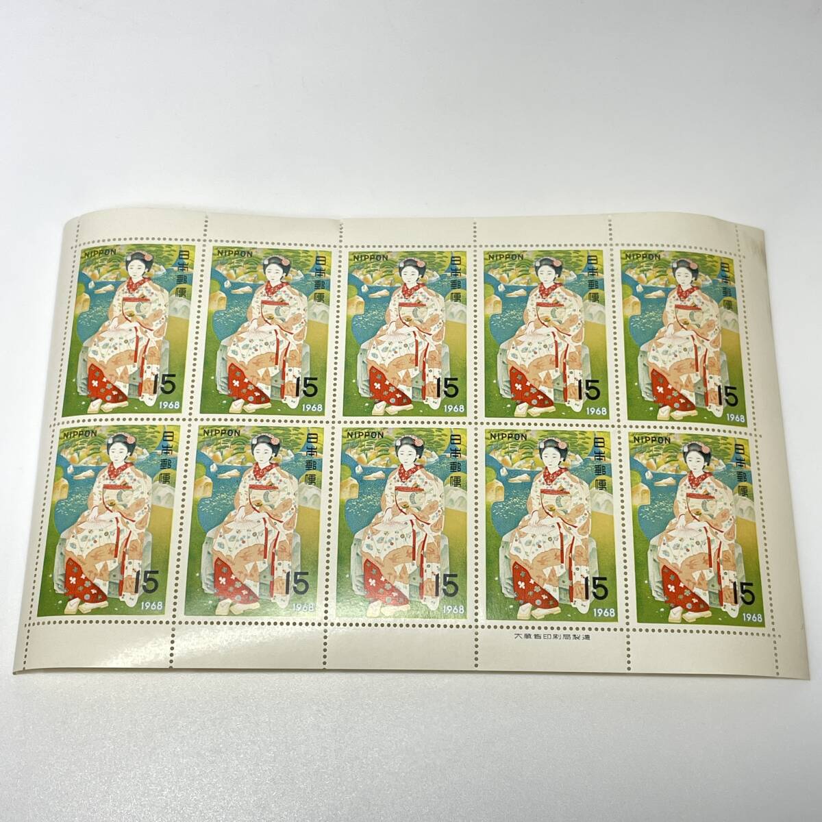 ◆1968年 切手趣味週間 舞妓林泉 未使用 切手 シート 15円×10 ◆488拍卖