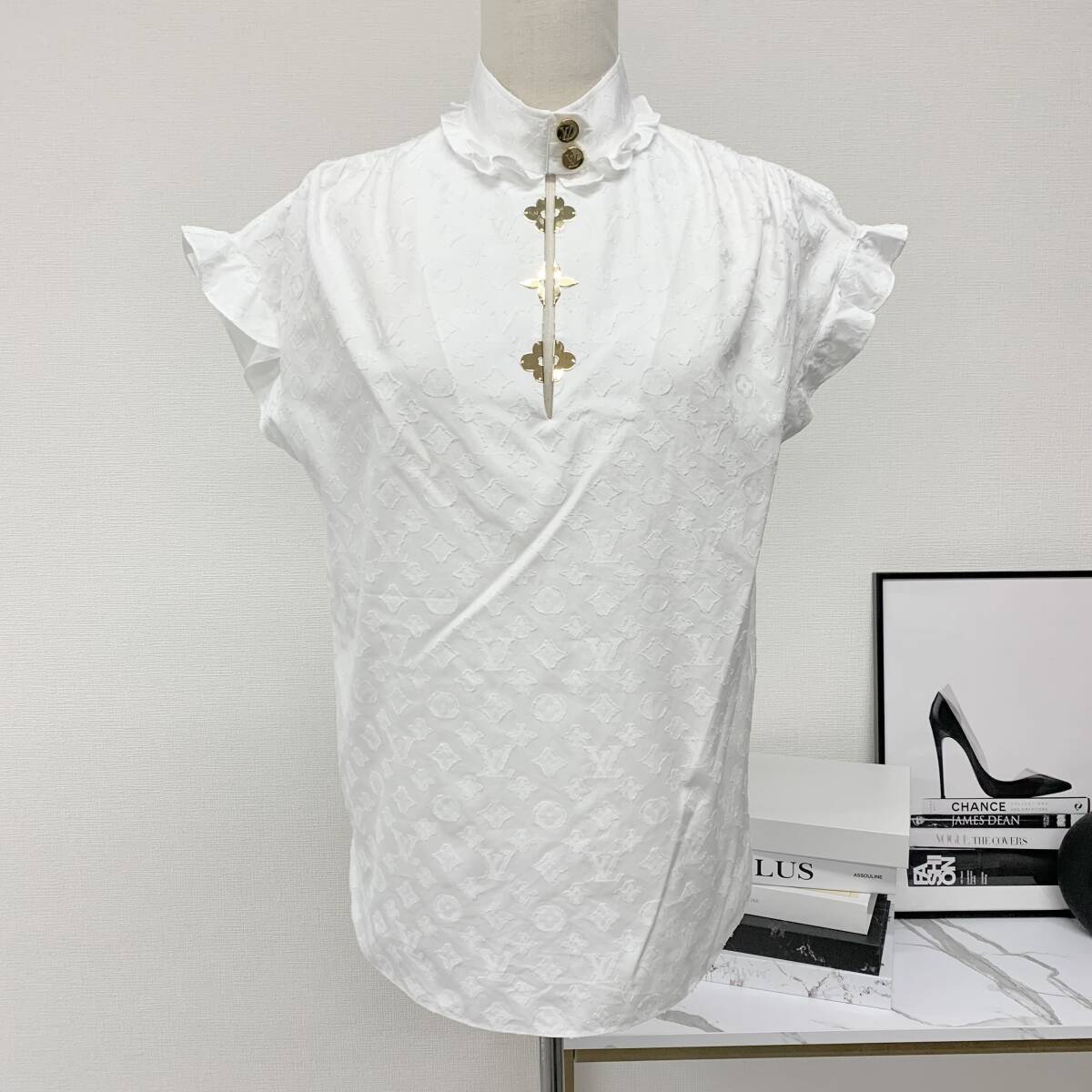 9747 ヴィトン シャツ ブラウス コットン トップス モノグラム 半袖 ホワイト拍卖