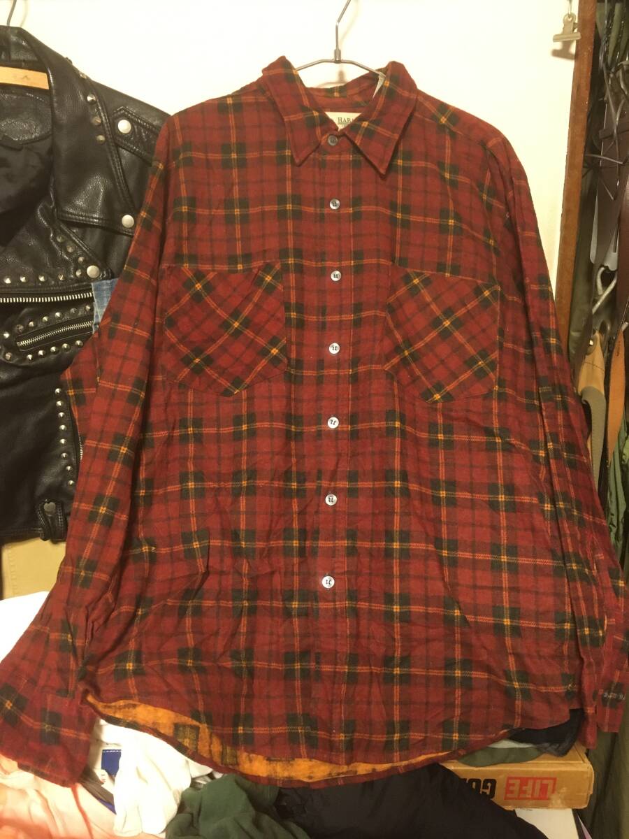 2209HABANDプリント ネルシャツMフランネル バーガンディUSED古着オールドOLD拍卖
