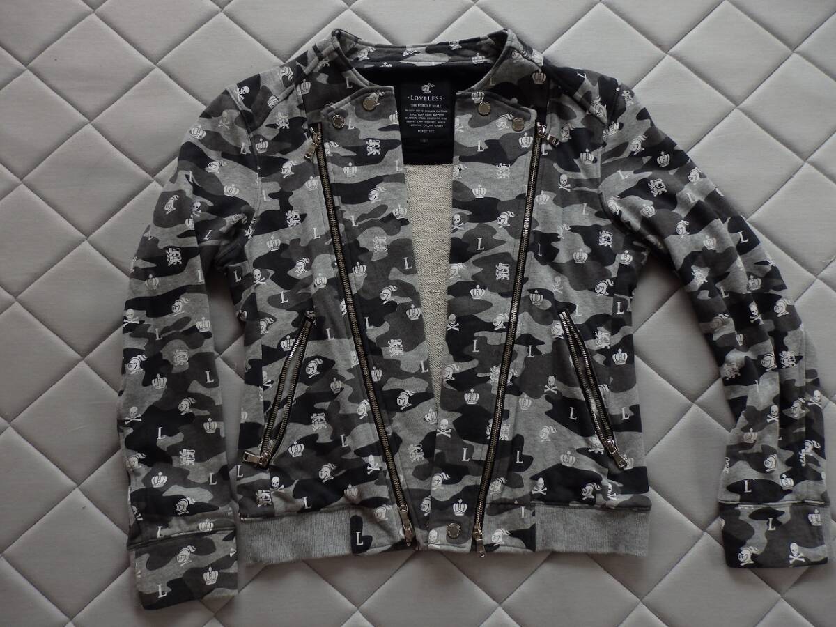 LOVELESS ラブレス ブラック×グレーカモ柄 ダブルジップアップトップス サイズ2 身長170㎝×65kg位 中古美品 トレーナー生地 拍卖