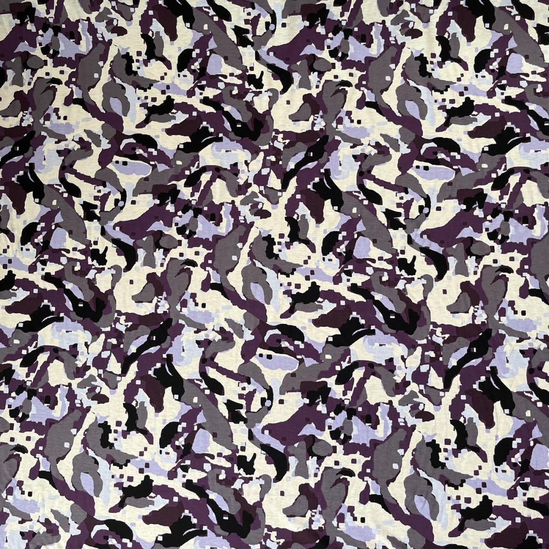布地生地3m no2788綿100薄手カットソーデジタル迷彩柄白地に紫拍卖