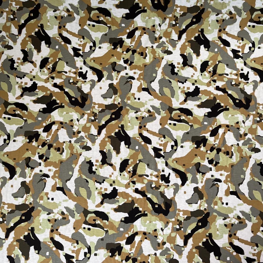 布地生地3m no2789綿100薄手カットソーデジタル迷彩柄白地に緑拍卖