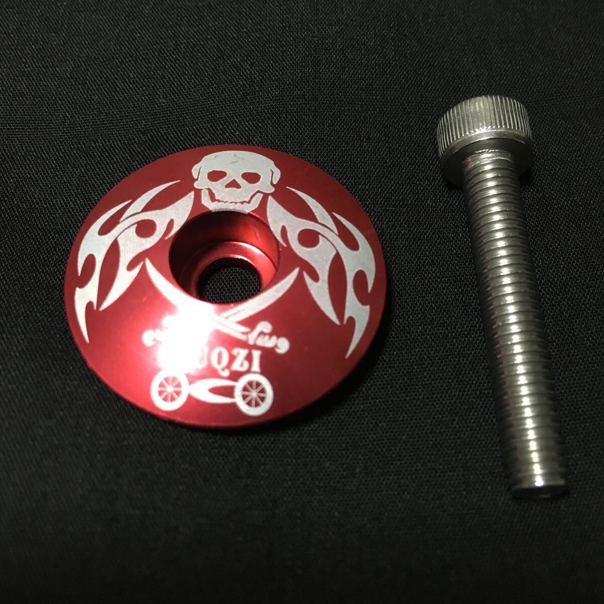 ☆ 新品!! 自転車 軽量 アルミ トップキャップセット OS用 レッド(スカル柄) ☆拍卖