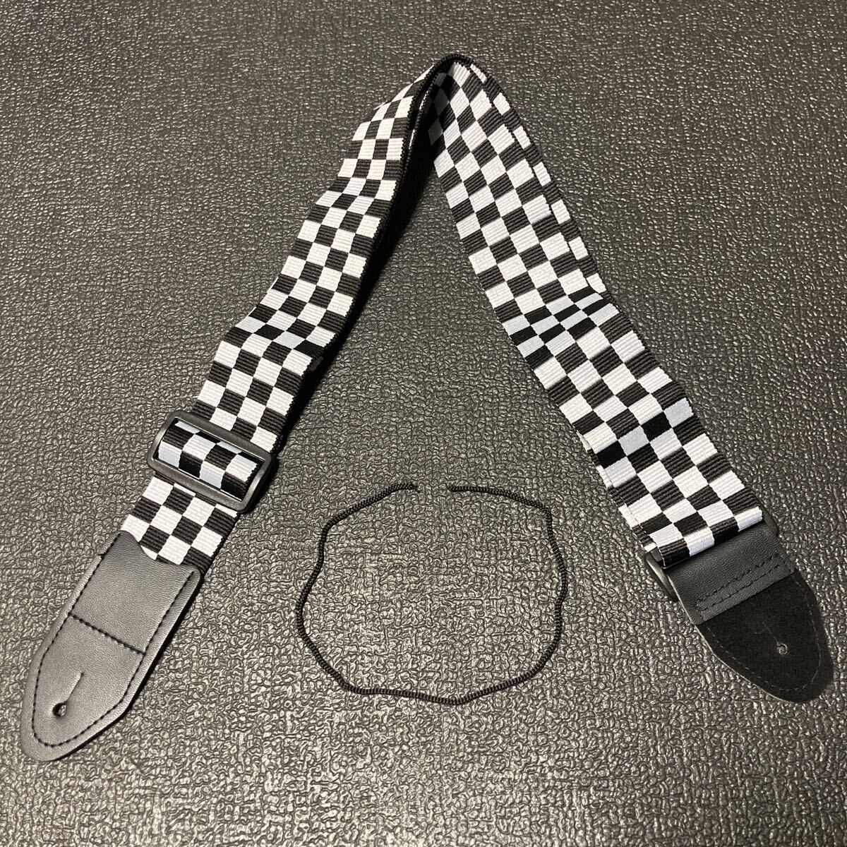 ☆ 即決・新品!! ギター ストラップ ホワイト × ブラック(チェック柄) ☆拍卖