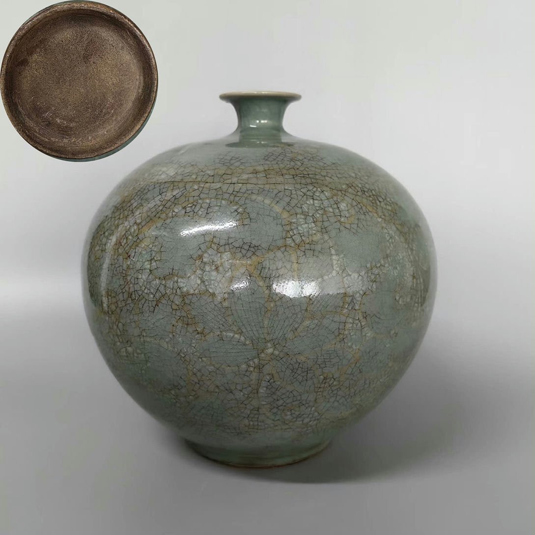 ▼渡鶴羽▼P249朝鮮珍品旧蔵 朝鮮美術 高麗磁 朝鮮古陶磁器 古高麗 李朝 高麗青磁瓶拍卖