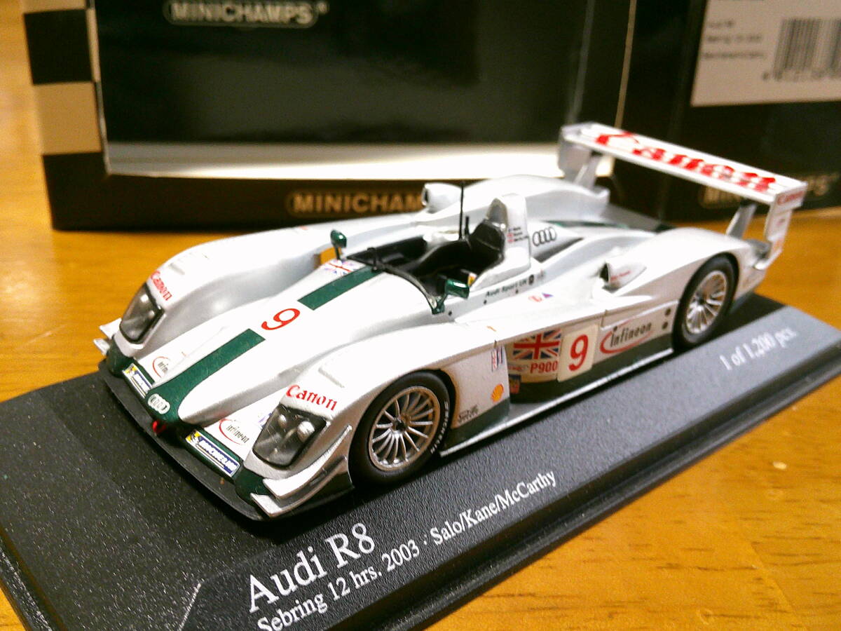 ミニチャンプス 1/43 「 アウディR8 」 #9 2003yセブリング12H 出走車 シルバー ・送料 500円(レターパック発送) 難あり拍卖
