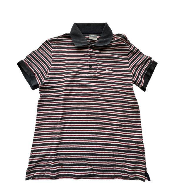 ナイキ ボーダー ポロシャツ スウォッシュ ワンポイント メンズ 刺繍 NIKE 00s Y2K ホワイト レッド ネイビー 雅瀬552拍卖