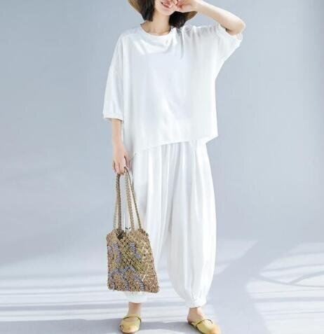 OHJ2168☆3L4L(5L)*大きいサイズ*SETUP*スウェット上下裾絞りパンツ*部屋着*白拍卖