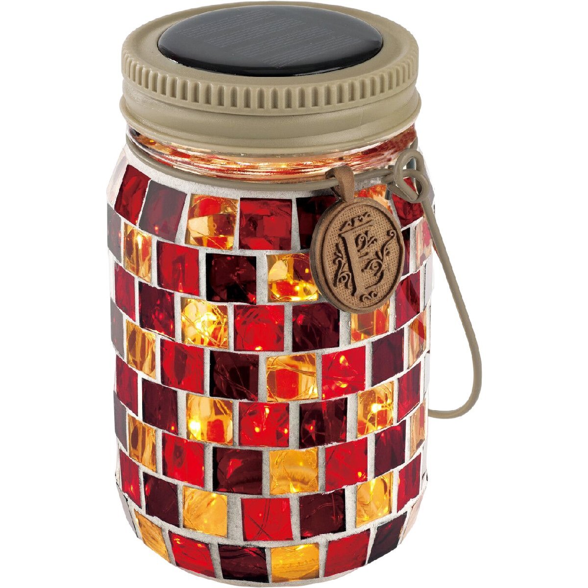 色とりどりのガラスがキラキラ輝く ソーラー ガーデンライト Red Brick Sサイズ 径8×高さ13.5cm モザイクガラス拍卖