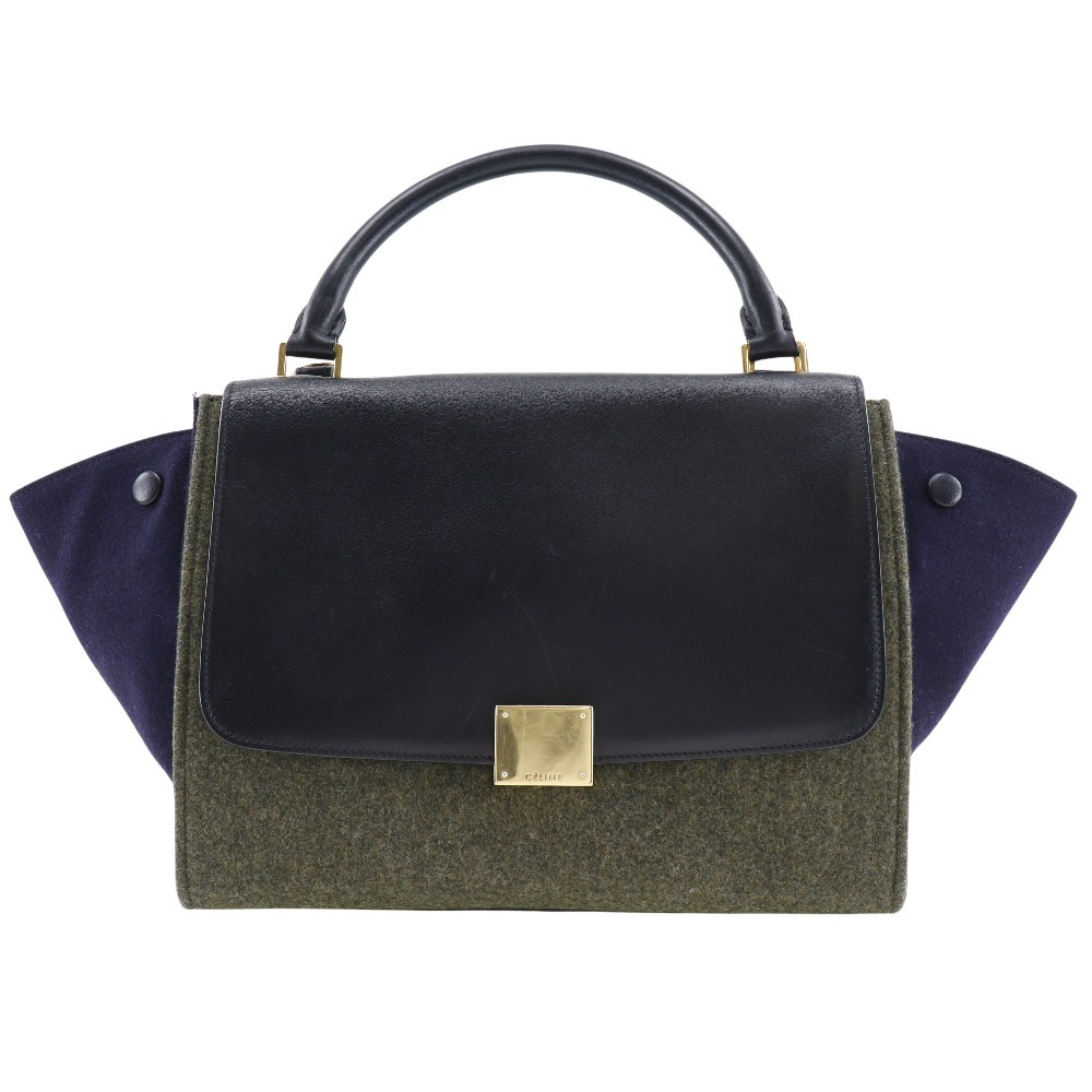 CELINE セリーヌ トラペーズ ハンドバッグ フェルト×カーフ 黒/グレー レディース【I171624049】中古拍卖
