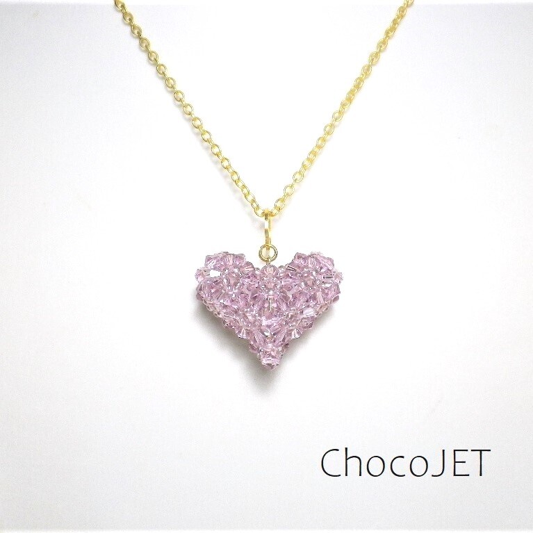 スワロフスキーハートネックレス クリスタルライトアメジストパープルビーズ 紫色金色 拍卖