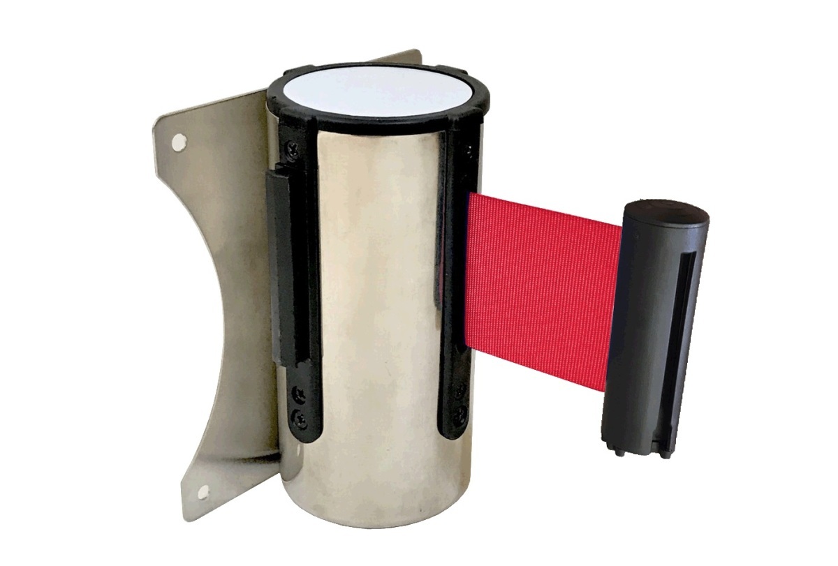 ウォールジョイントパーテーション 壁面設置 バリアリール 2m ベルトパーテーション シルバー×赤ベルト 6ヶ月保証拍卖