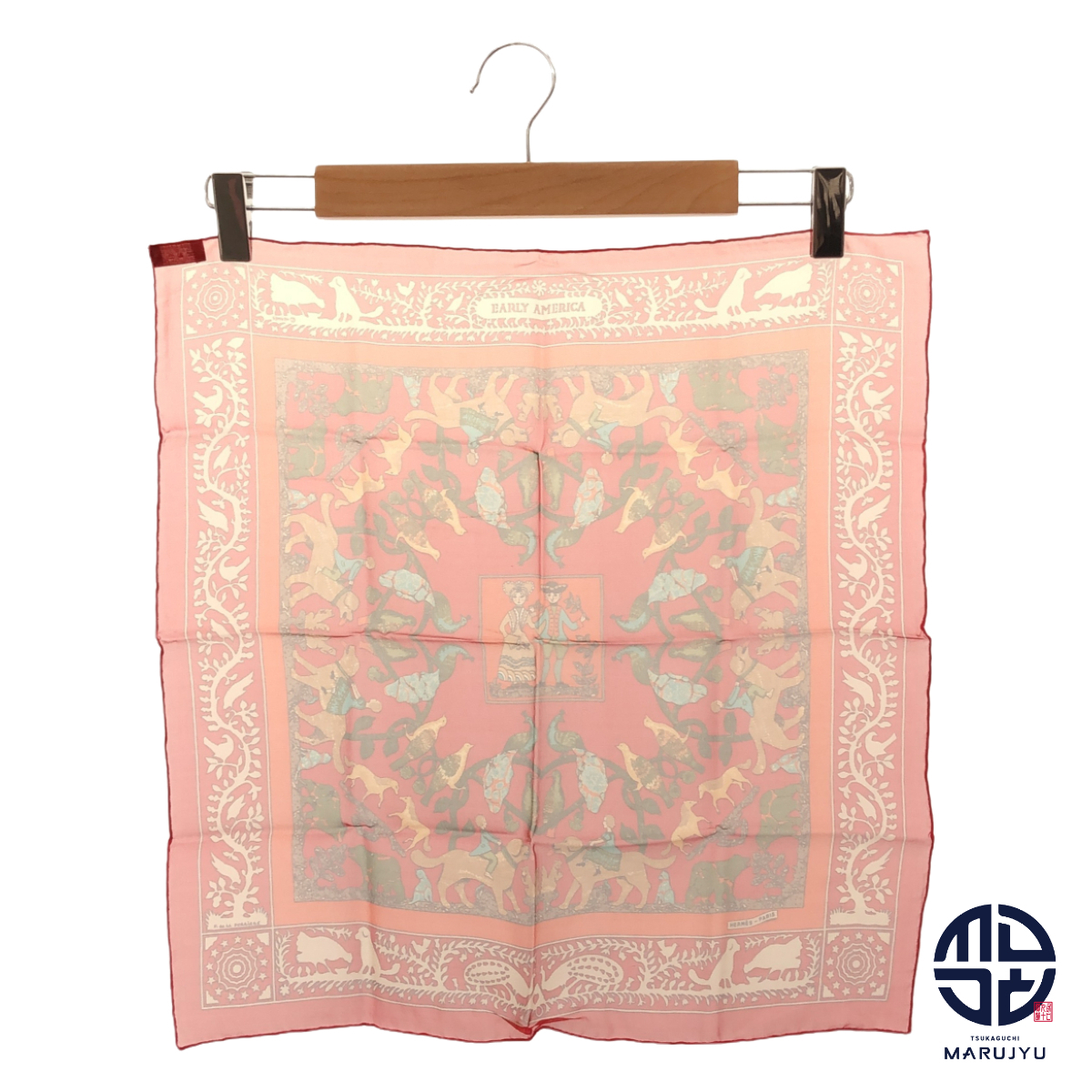 HERMES エルメス 動物 アニマル柄 人 ガヴロッシュ カレ45 古き良きアメリカ EARLY AMERICA スカーフ アパレル ブランド 小物拍卖