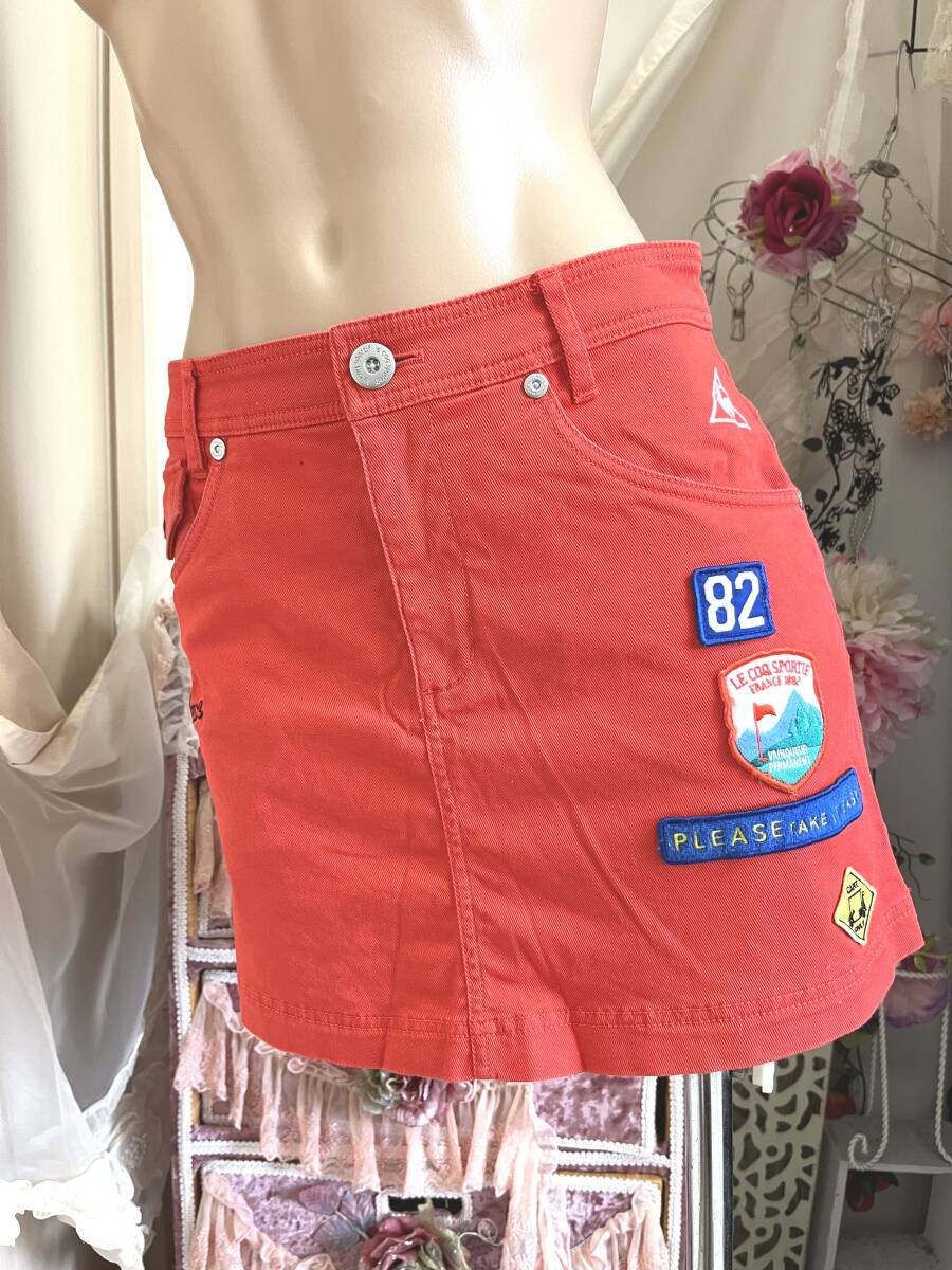 レディース7Sサイズ:ルコックゴルフ【le coq sportif】デサント/キュロットインナーパンツ一体*スカパン*ゴルフミニスカート:朱赤拍卖