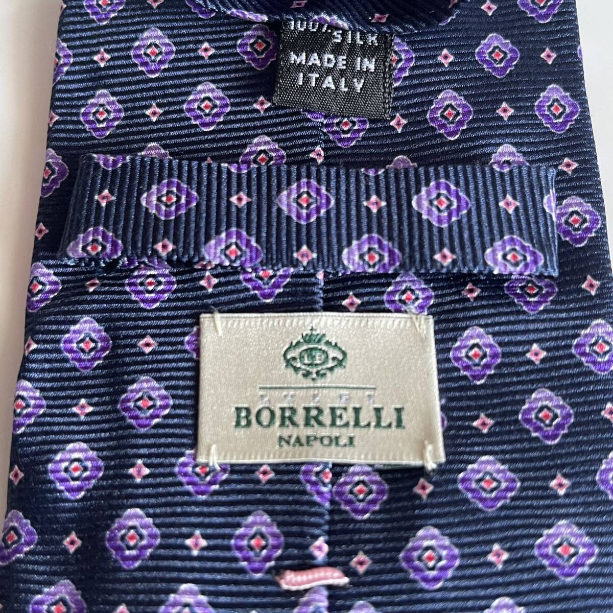 LUIGI BORRELLI(ルイジボレッリ) 紺紫四角ドットネクタイ拍卖