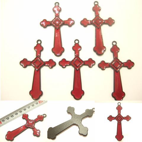 横浜最新 ペンダント大型クロス♪魅惑の赤い十字架 パーツ5個セット メンズレディース 送料220円ξbalnξξアクセサリー部品卸し153b拍卖