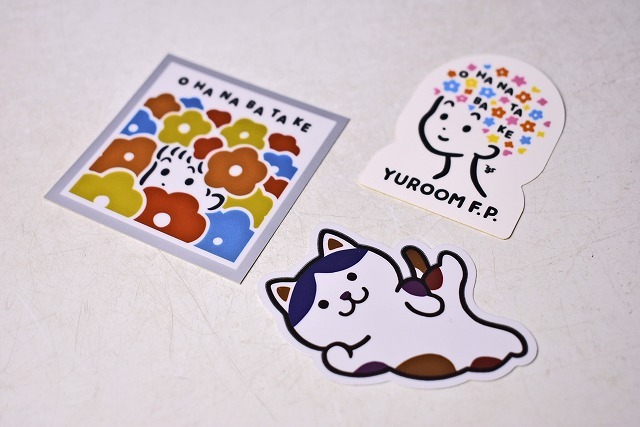 白根ゆたんぽ ★ Yutanpo Shirane ★ ステッカー ★ シール ★ yuroom ★ OHANABATAKE ★ ネコ ★ 3枚セット ★ イラスト ★ 中古品 未使用拍卖