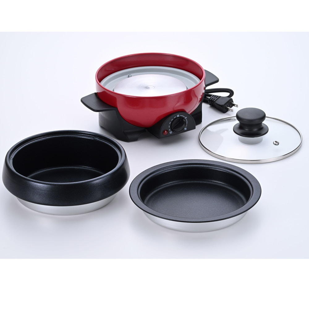 電気グリル鍋 ミニグリルパン ホットプレート 一人鍋 1~2人用 丸洗いOkの鍋と焼き物プレート アビテラックス/APN10G-R(赤色)7266x1台拍卖