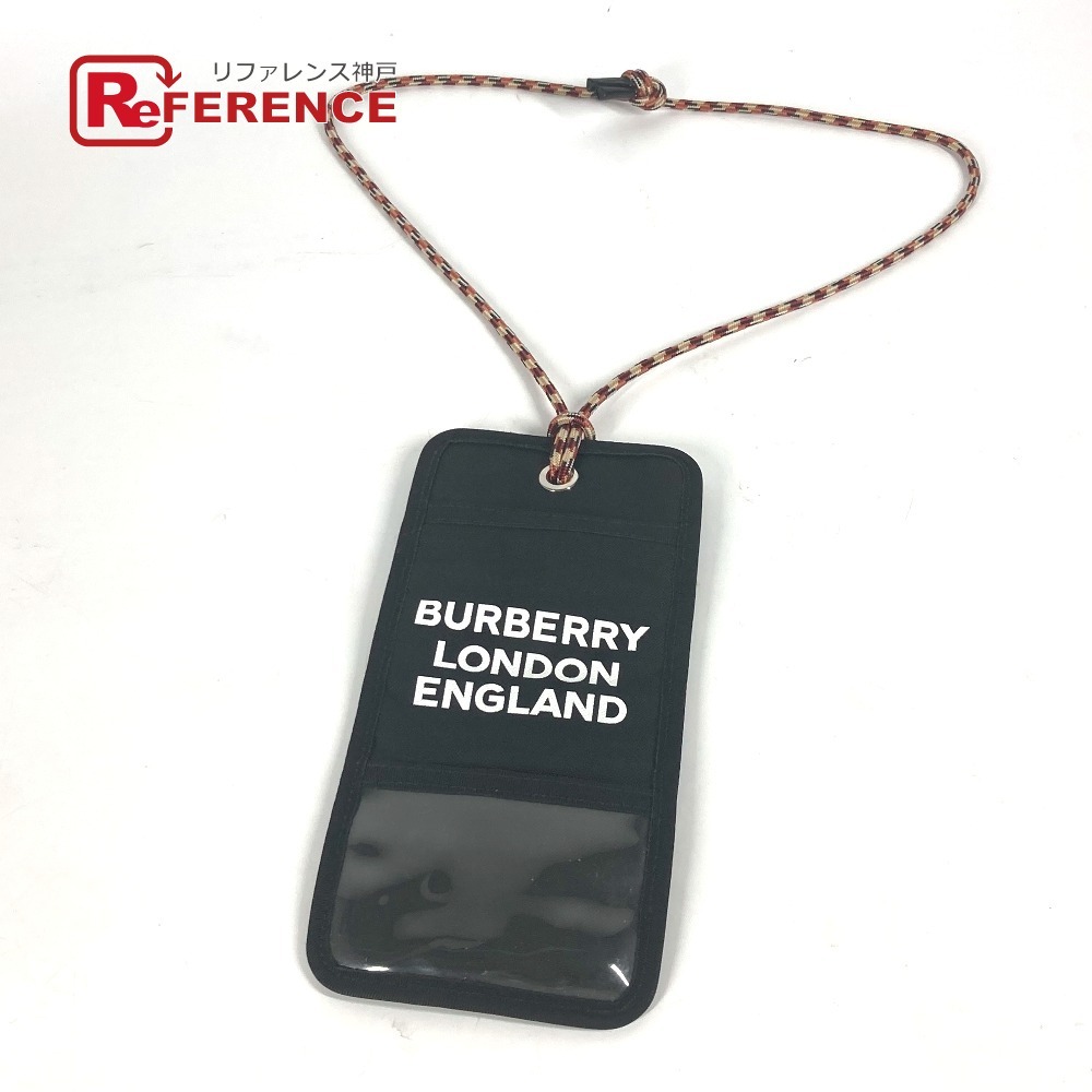 美品 BURBERRY バーバリー ロゴ カードケース パスケース ネックストラップ付き ポーチ ブラック メンズ【中古】拍卖