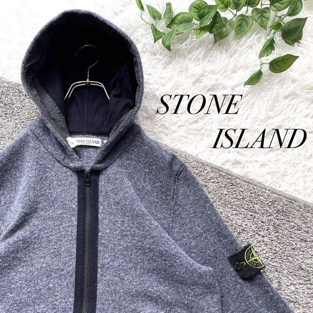美品 stoneisland ストーンアイランド ジップパーカー 腕章 ロゴワッペン ウール混 ネイビー L フーディー拍卖