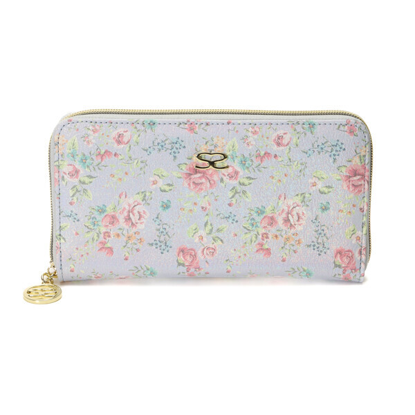 サボイ(SAVOY)ナイロン系素材にオーロラプリントバラ柄の長財布レディース/ライトブルー拍卖
