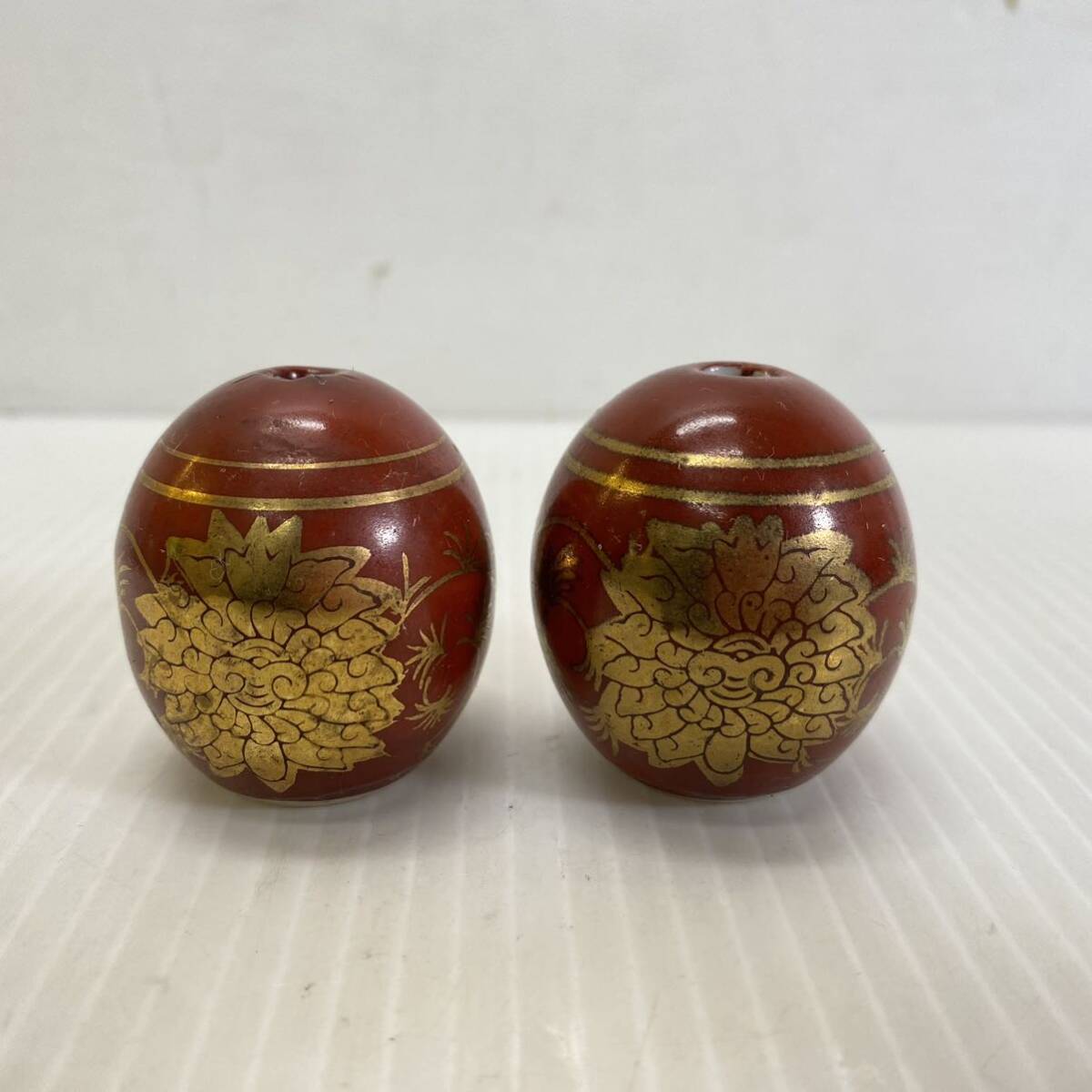 九谷焼 陶器製 風鎮 絵付 赤絵 金彩 掛け軸 錘 重石 インテリア 飾拍卖