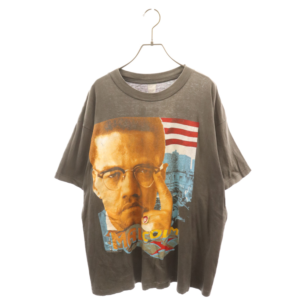 VINTAGE ヴィンテージ 90s MALCOLM X RAP TEE PEACE&LOVE マルコム 両面プリント ラップ 半袖Tシャツ カットソー グレー拍卖