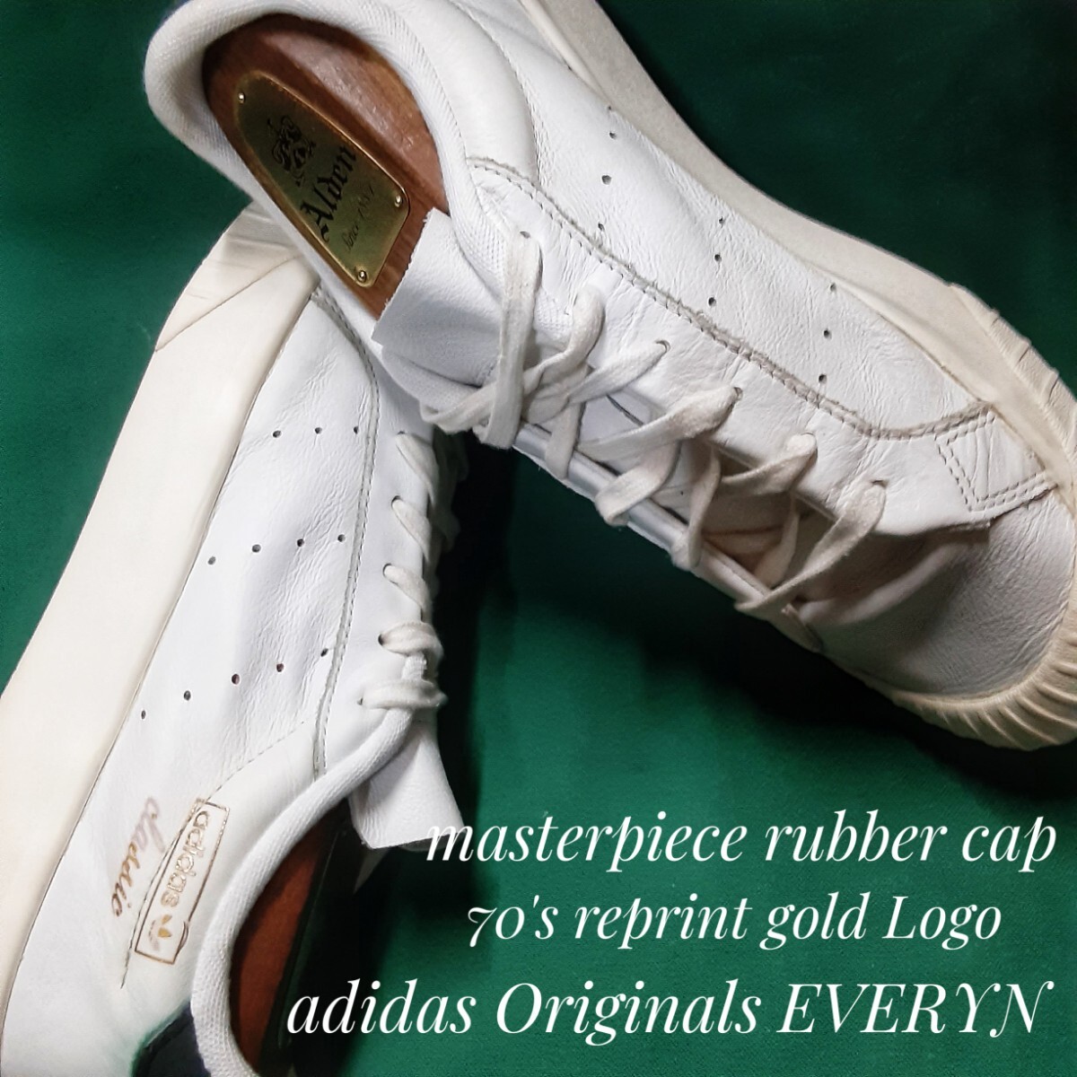 最値!18年製!70's復刻!ゴールドロゴ!名作ラバーキャップ!アディダス オリジナルス エブリン高級カウレザー スニーカー!ホワイト!白 希少25拍卖