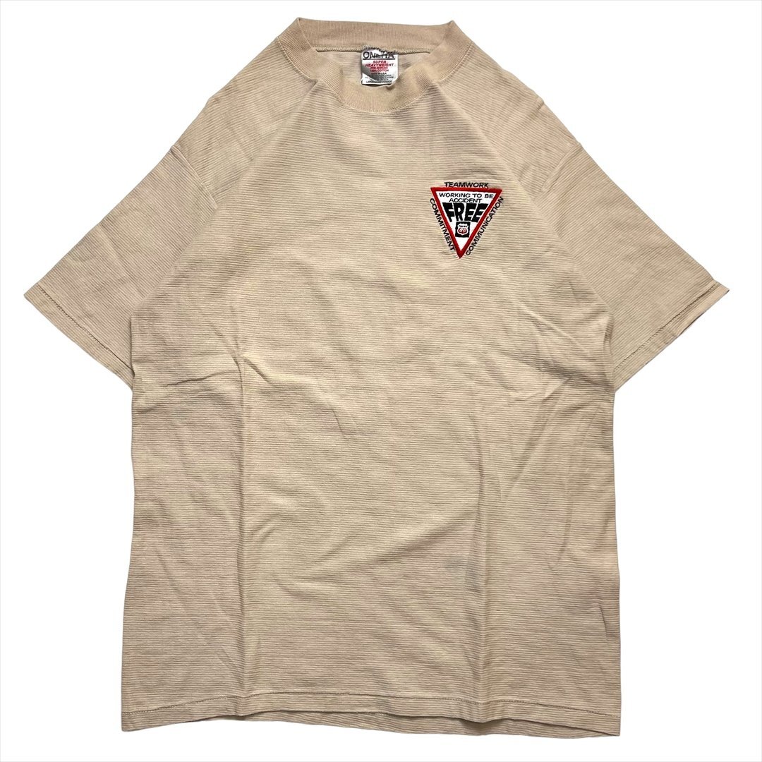 Oneita オネイタ Tシャツ 半袖 ベージュ 古着 メンズ L シングルステッチ 刺繍プリント クリーニング済み拍卖