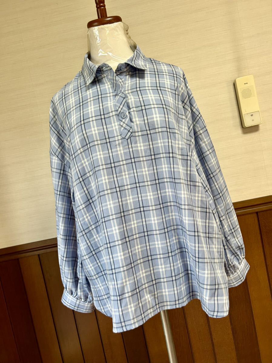 爽やか ブルーチェックシャツ■チュニック Mですが、大き目  ゆったり 美品 1回着拍卖