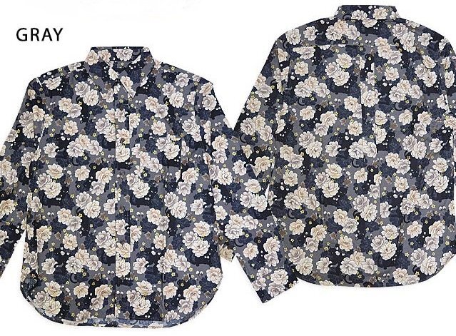 レギュラーカラー長袖シャツ「ミニ黒猫」◆衣櫻 グレーXXLサイズ SA1645 和柄 和風 日本製 国産 ねこ ネコ拍卖