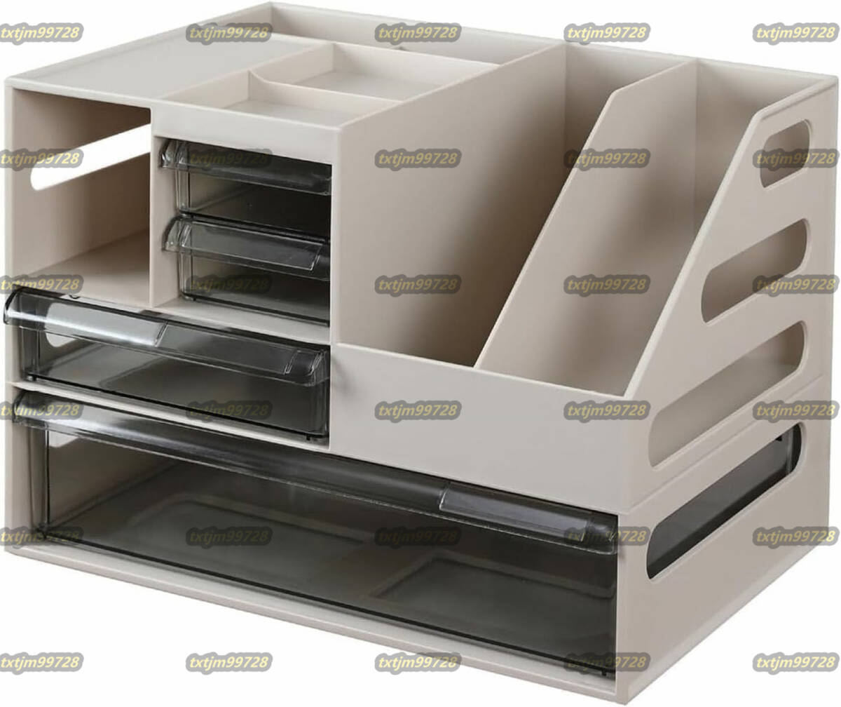 卓上収納ボックス デスク上置き棚 ファイルボックス 卓上収納ラック 大容量 引き出し プラスチック オフィス収納 寝室 小物収納 グレー拍卖