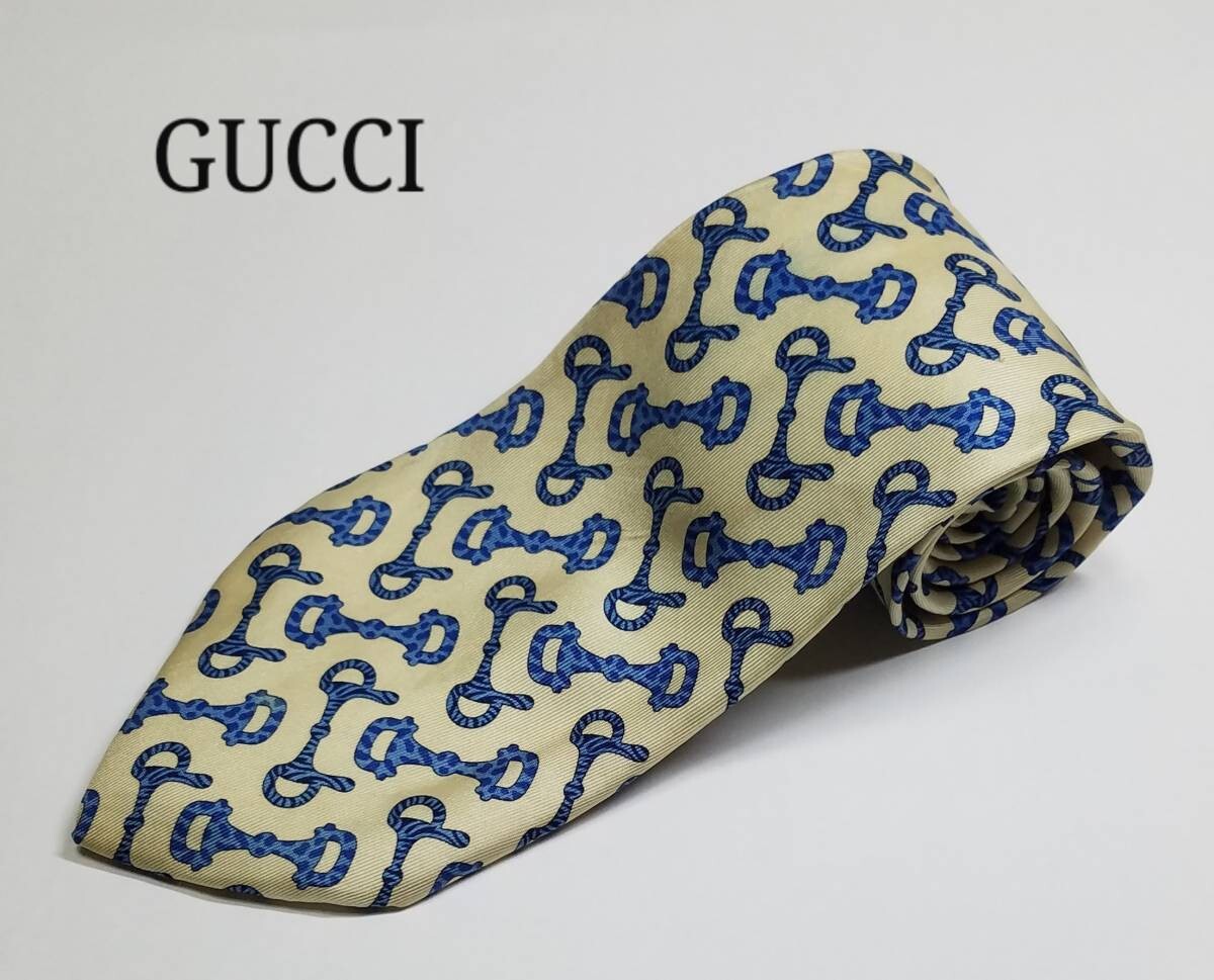 美品 GUCCI グッチ ネクタイ イタリア製 シルク 高級ネクタイ メンズ アート柄 激レア グッチ柄 王道 ホワイト ブルー 拍卖