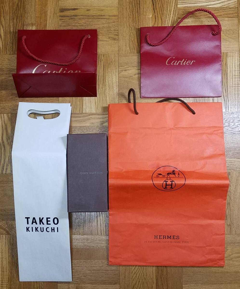 有名ブランドバッグ ケース 5点セット ルイヴィトン エルメス カルティエ タケオキクチ 紙袋拍卖