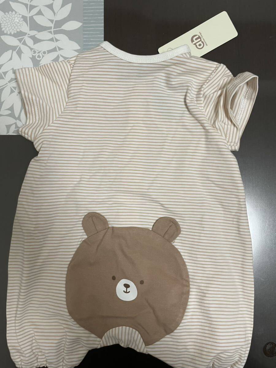 半袖プレオール 半袖カバーオール 60サイズ 前開き おしりくまさん 新生児 吸水速乾 アニマル 綿100% 新品未使用タグ付き ボーダー拍卖