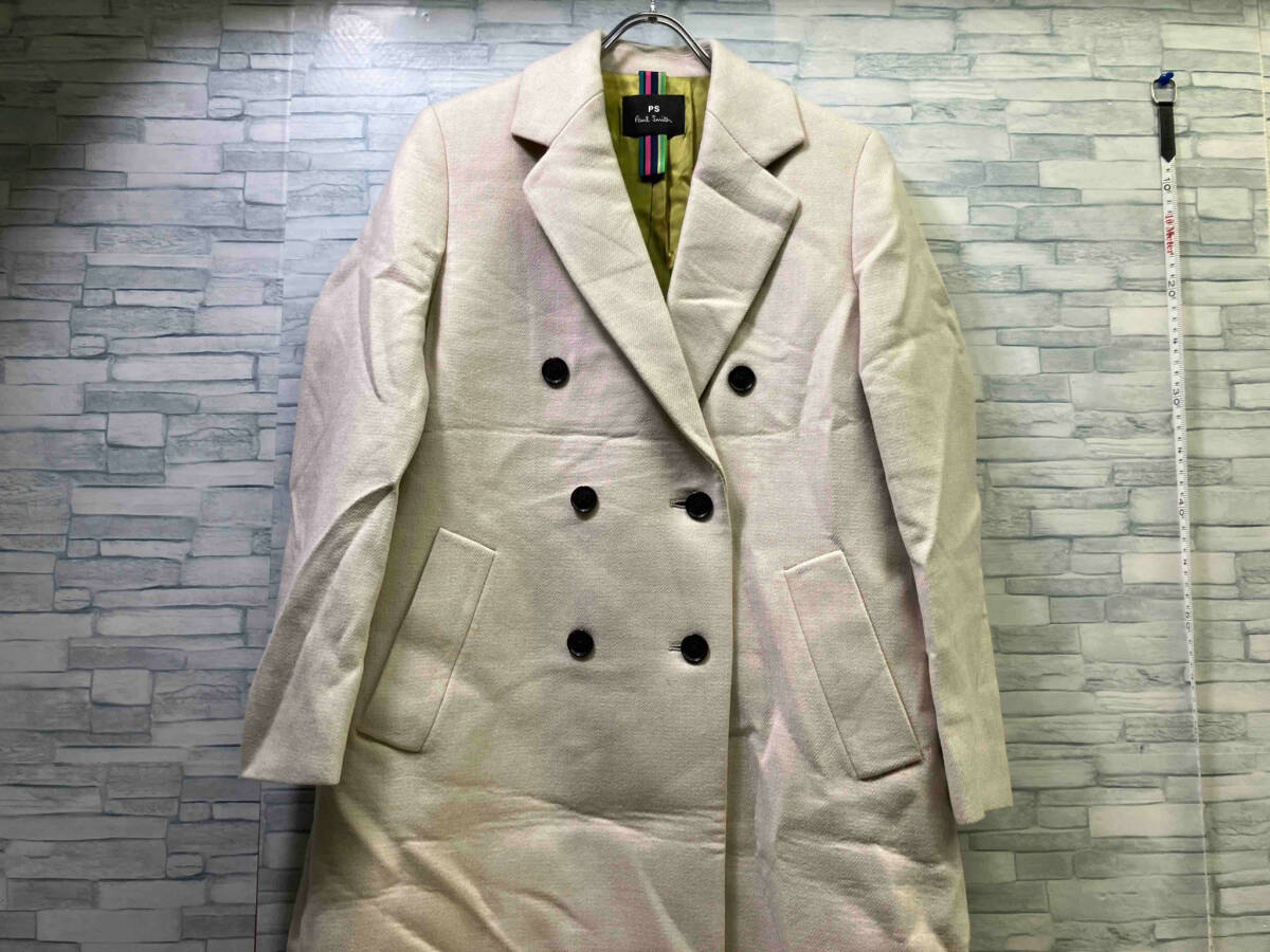 PS Paul Smith/ピーエス ポールスミス/ウールカルゼダブルチェスターコート/レディース/新品タグ付き/裏地キュプラ/アイボリー系/サイズ40拍卖