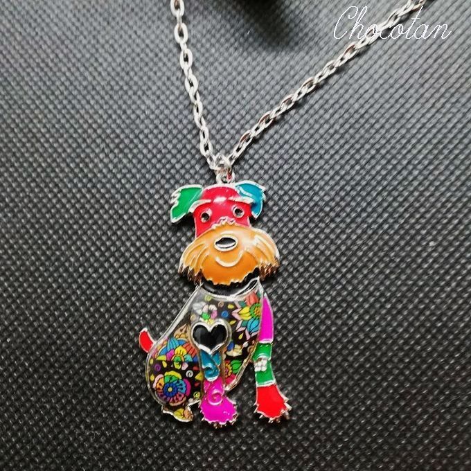 【送料無料】シュナウザー B マルチカラー エナメル ネックレス【正面】【新品】拍卖