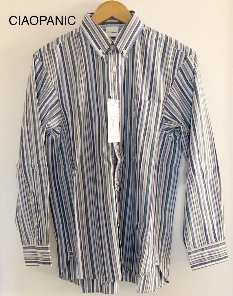M【新品】チャオパニック マルチストライプBDシャツ CIAOPANIC メンズ 長袖シャツ 男性トップス 春夏 綿 釦ダウン カジュアルシャツ拍卖