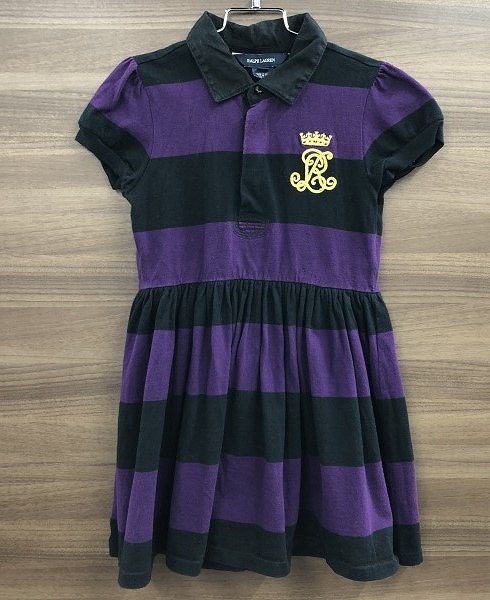 ラルフローレン RALPH LAUREN 子供服 キッズ ワンピース 半袖ポロ 6X 紫×黒 横縞柄拍卖