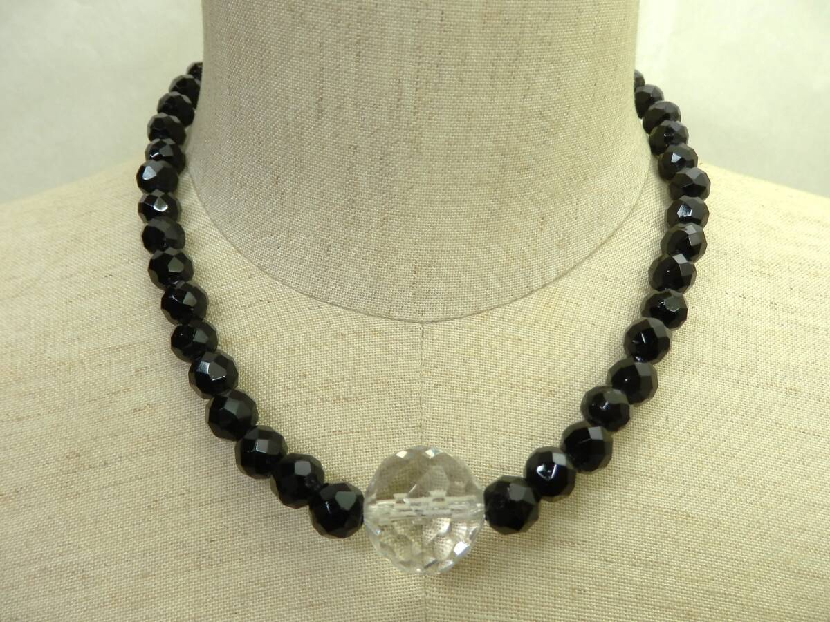 カット細工オニキス 大粒カットクォーツ 水晶 ネックレス 40cm 約38.8g 現状品 売り切り拍卖