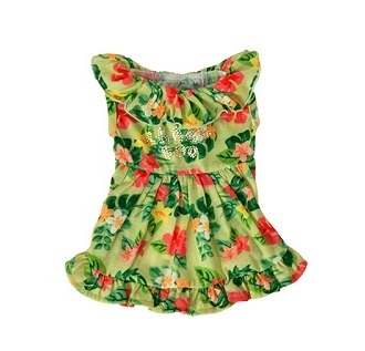 新品★ペット服★CRAZYBOO★COOLアロハ柄フリルワンピ★グリーン★Mサイズ★胴回り37~39cm★犬服 拍卖