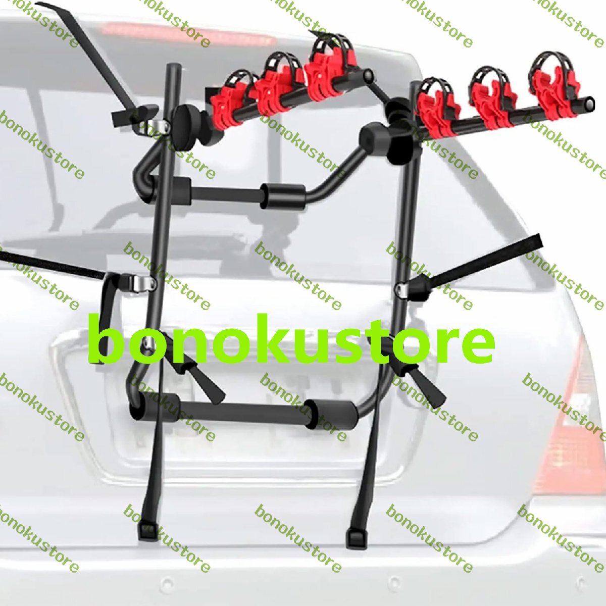 車用自転車ラック 折りたたみ式トランクパーキングラック シリコン引き紐付き 耐荷重45kg 自転車3台を持ち運べる 自転車収納ラック拍卖