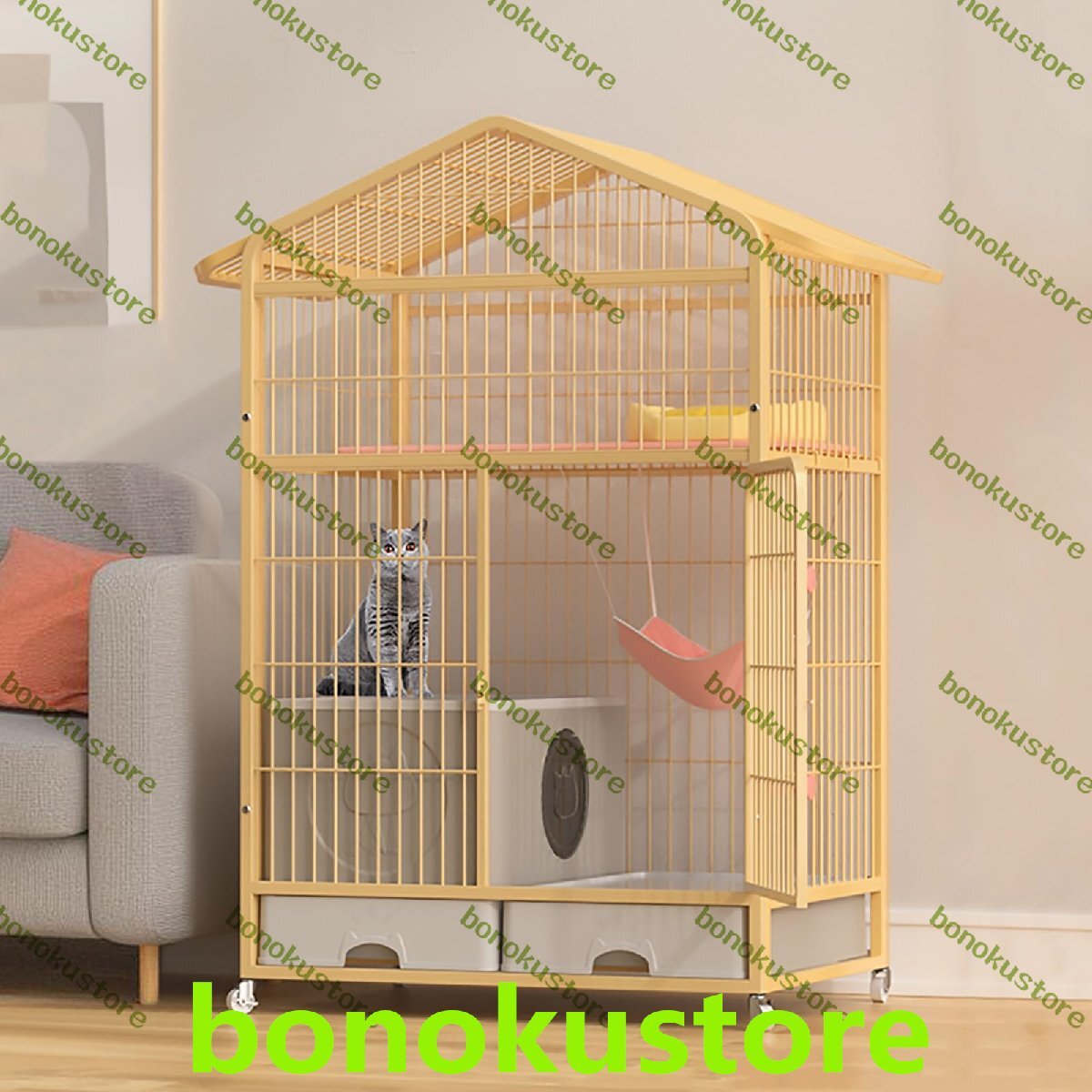 大型猫ケージ 3/4段猫用コンドミニアム 多機能猫ハウス 上部収納ラック 密閉式トイレボックス付き 1~3匹の猫用83x59x136cm拍卖