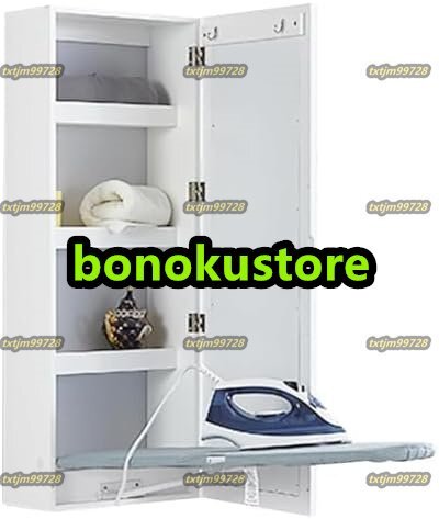 アイロン台、壁掛けアイロン台、折りたたみ式アイロン収納ステーション、衣類フックと高温耐性アイロン台付き、鏡/収納スペース拍卖
