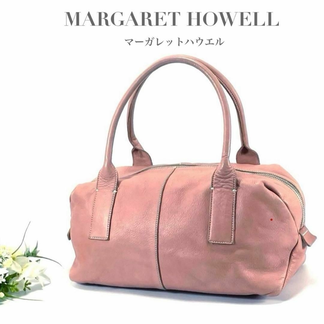 MARGARET HOWELL マーガレットハウエル ハンドバッグ トートバッグ ミニボストンバッグ 本革 レザー ピンク レディース ロゴ ブランド拍卖
