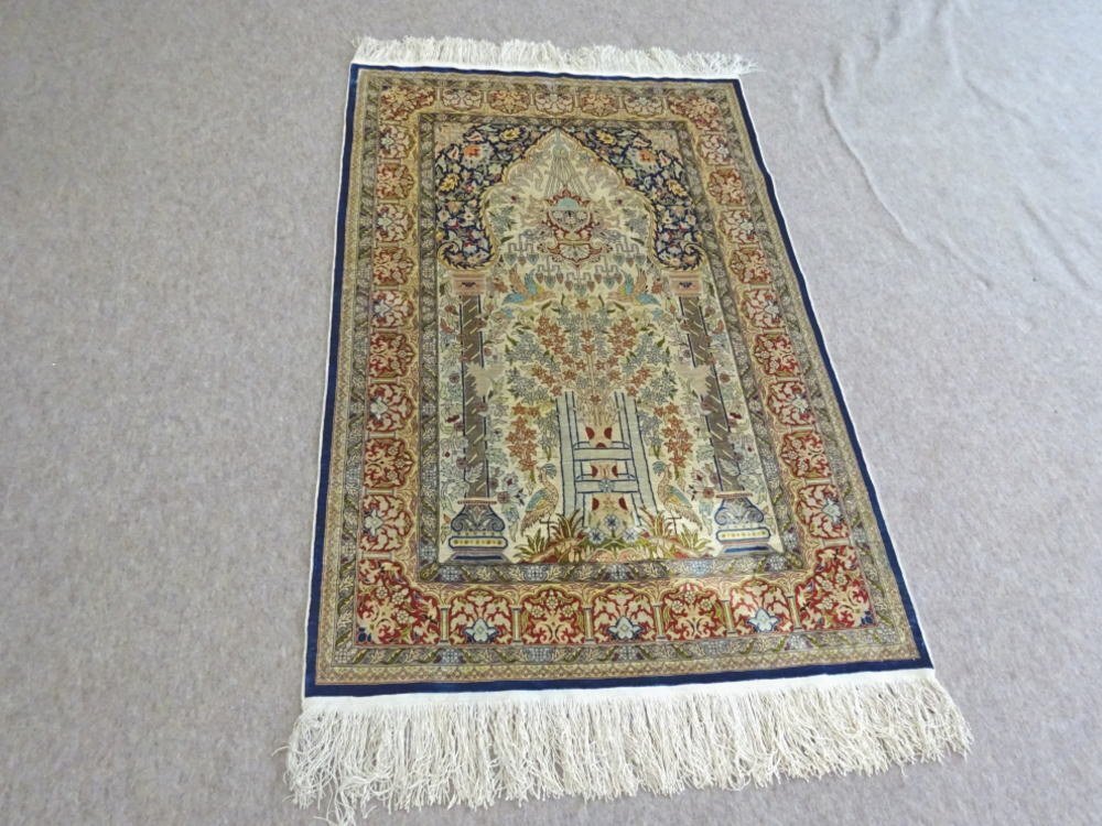 ■□【最高級段通】 トルコ HEREKE/ヘレケ シルク ペルシャ絨毯 100万ノット 大型玄関マット アクセントラグ 美品□■拍卖